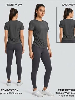 Set Of TWO Side Ruching— short sleeve athletic top—medium